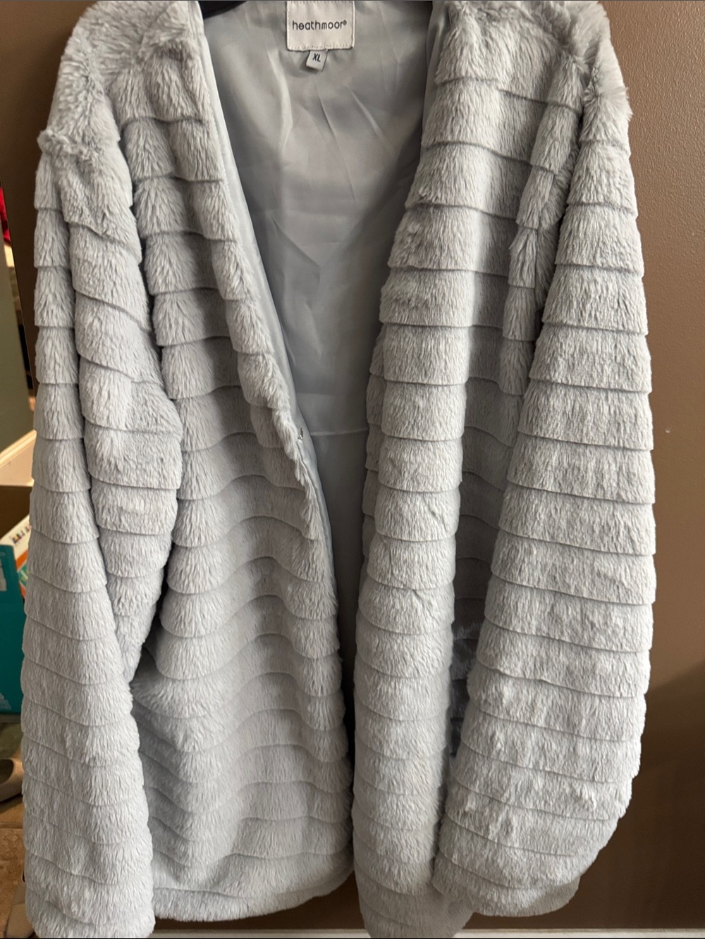 Heath Ceramics Light Gray Plush Faux Fur Open-Front Jacket